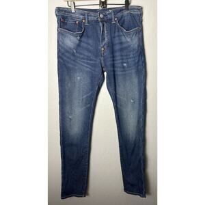 Evisu Men's 32x34 Button Fly Medium Wash Denim Skinny Jeans Distressed